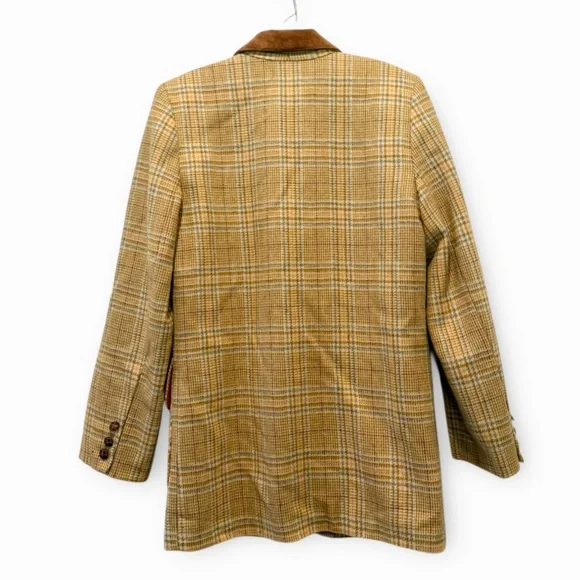 Forenza Vintage 80s Tweed Plaid Wool Leather Collar Hip Pockets Blazer Sz 4 - Picture 2 of 9